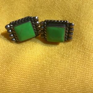 Vintage 925 silver green turquoise square earring
